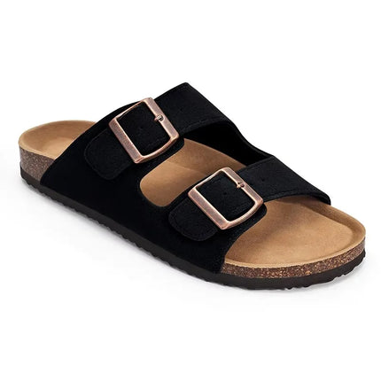 Litfun Suede Cork Clogs For Women Men Genuine Summer Clogs with Arch Support Cork Leather House Mules Shoes Thick Beach Sandals