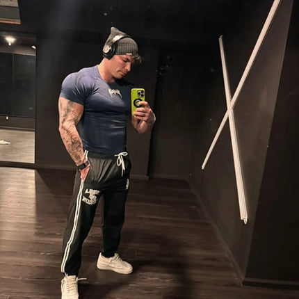 New Men Gym T-shirt High elasticity bodybuilding fitness quick dry short sleeve men's sports Casual tops trend running T-shirt