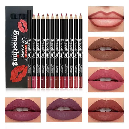 12 pcs Long-Lasting Lipstick Set with Professional Lip Liner Pencil and Matte Lip Gloss for Women Valentine's Day Gifts
