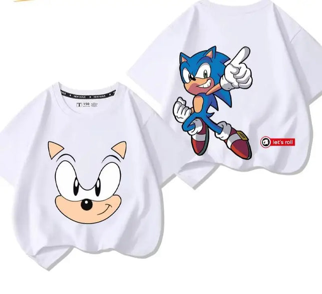 Sonic Cartoon cartoon children's T-shirt soft cotton summer short sleeved casual wear for boy and girl daily wear family clothes