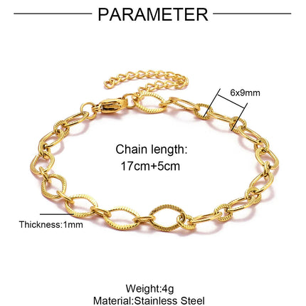 5pcs/Lot 17-22cm Stainless Steel Paperclip Cross Link Chain Bracelet Women Handmade DIY Charm Fashion Jewelry Making