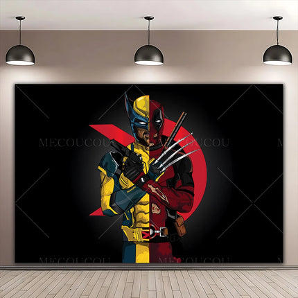 Superhero Deadpool and Wolverine Themed Customized Boy's Birthday Party Decoration Banner With Portrait Photography Studio Props