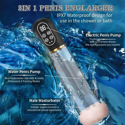 3IN1 Men Vibrator Penis Pump Penis Enlarger Extender Electric Vacuum Pump Penis Sleeve Male Masturbator Sex Toys for Men