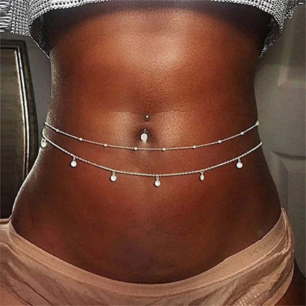 Sexy Fashion Exquisite Gothic Tassel Rhinestone Belly Chains for Women Double Layer Beach Belly Link Chains Waist Body Jewelry