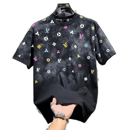 New 2025 Men's Tie Dye Vintage Short Sleeve T-Shirt Trendy Summer Casual Crew Neck Top Quality Material Fashionable Men's Wear