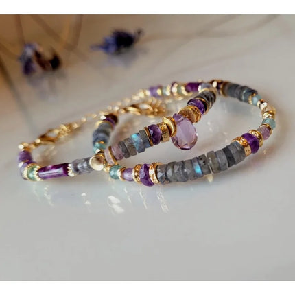 Amethyst and Labradorite Jewelry Semi-Precious Stone Bracelet Beaded Bracelet for Women