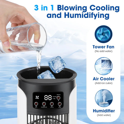 Mini Fan, Portable USB Air Conditioner for Home, Office, Cold Air Cooling Fan, Humidifier, LED Night Light, 6-speed Mute Fan