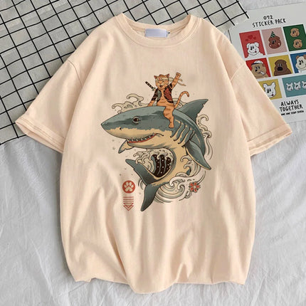 Funny Cat top tees teen hip hop women 2000s Trendy shirt Y2k Colorful streetwear Pop Culture