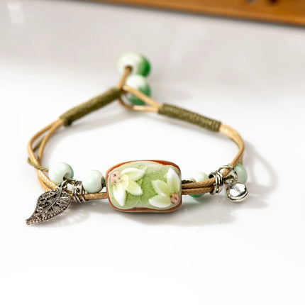 Forest Series Plant hand-kneaded Ceramic Adjustable DIY Bracelet For Women Gift Jewelry Wholesale #CZ501