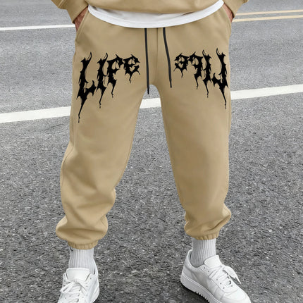 Men's Aesthetic Dark Gothic Letter Art Print Sweatpants Elastic Waist Joggers Cozy Goth Daily Street Fashion Bottoms