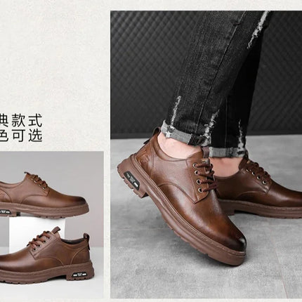 Men's Casual Leather Shoes Designer Trendy All-match Platform Shoes  Men's Business Breathable Leather Shoes shoe