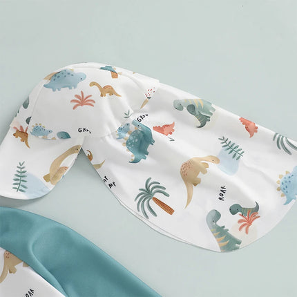 MISOWMNJOY Summer Baby Long Sleeve Swimwear Fashion Toddler Boys Rash Guard Swimsuit Dinosaur Print Zip Beachwar with Swim Cap