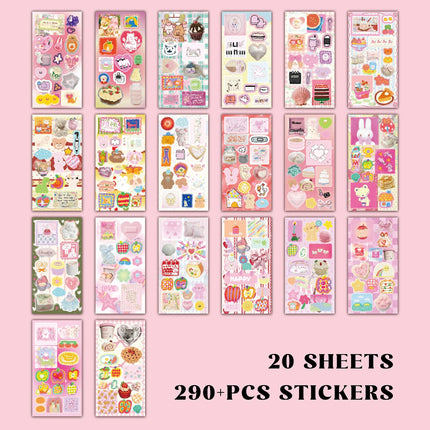20 Sheets Series Sticker Book, Cartoon Aesthetic Style Material Handbook, Animals Stickers for DIY Scrapbooking Journaling