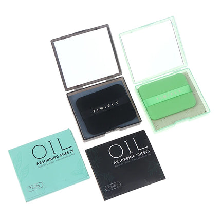 {Winter4} 100 Sheets/Box Oil-Absorbing Paper With Mirror & Puff Portable Oil-Holding Bamboo Charcoal Paper For Makeup