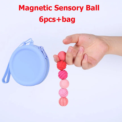 Set of 6 Magnetic Sensory Balls with Storage Bag Silicone Stress Relief Finger Activity Toy