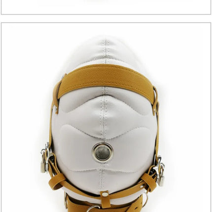 BDSM PU Leather Total Sensory Deprivation Full Head Bondage Hood Headgear Mouth Open Lockable Gimp Bondage Sex Toy for Couple