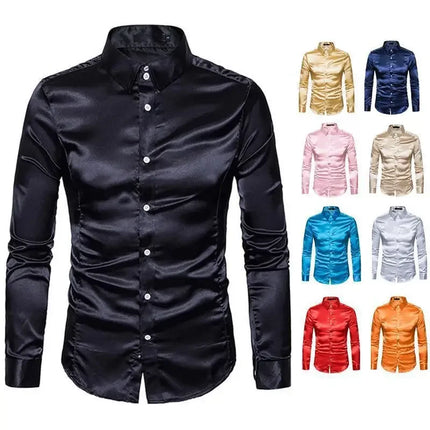 Amazon Spring Autumn Men's Long Sleeve Shirt Casual Fashionable Shiny Interior Top Men's European Style Foreign Trade Shirt