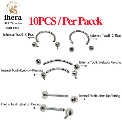 10PCS G23 Titanium Eyebrow Piercing Jewelry Nose Septum Piercing Ring C Rod 16G ASTM F136 Women Labret Lip Stud Wholesale
