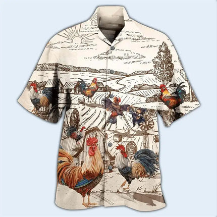 Newest Loose Breathable 3D Print Trendy Cool Fashion Chicken Shirts Beach Hawaiian Top Short Sleeves Summer Men's Men Tee