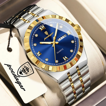 POEDAGAR Business Men's Watches Waterproof Luminous Week Date Fashion Men's Wristwatch Stainless Steel Quartz Watch For Men Reloj
