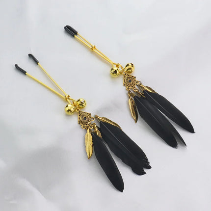 1 Pair Feather Metal Bells Nipple Clamps SM Nipple Ring Flirting Teasing Sex toys Bondage Kit Slave Bdsm Girl Exotic Accessories