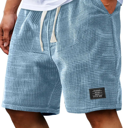 Summer Men's Waffle Business casual shorts New Korean Fashion Drawstring Baggy Short Pants Fitness Breathable Streetwear Gym