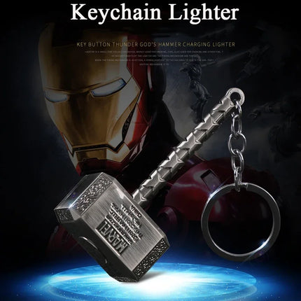 Creative Windproof USB Electric Rechargeable Lighter Thor Hammer Zinc Alloy Flameless Keychain Lighter Men's Smoking Gift