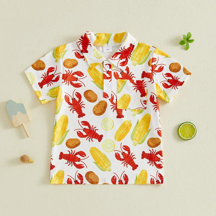 Little Boys Shirts Short Sleeve Lapel Collar Crayfish Corn Print Casual Summer Tops