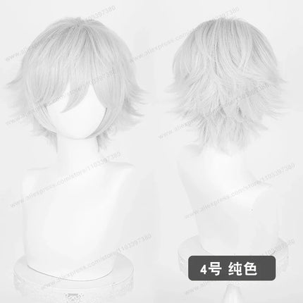 Anime Upgraded 32cm Short Flipped Ends Cosplay Wig Green Blue Purple Pink Man Women Heat Resistant Synthetic Hair