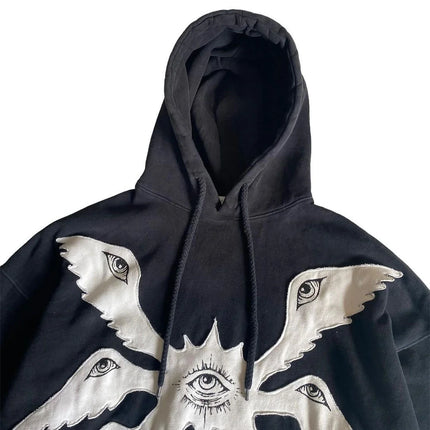 Y2K American collage devil pattern street trend personalized design loose fitting pullover unisex hooded sweatshirt
