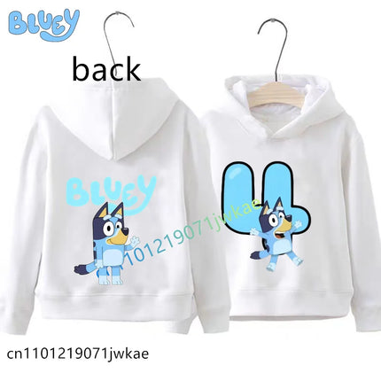 Boys Girls Casual Tops Birthday Party Wear Bluey Birthday Number Print Hoodie Kids 1-9Y Front Back Design Long Sleeve Sweatshir