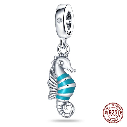Charm 925 Silver Blue Ocean Life Theme Charm Beads Fit 3mm Original Bracelet For Women DIY Pendants Luxury Jewelry Gift Hot Sale