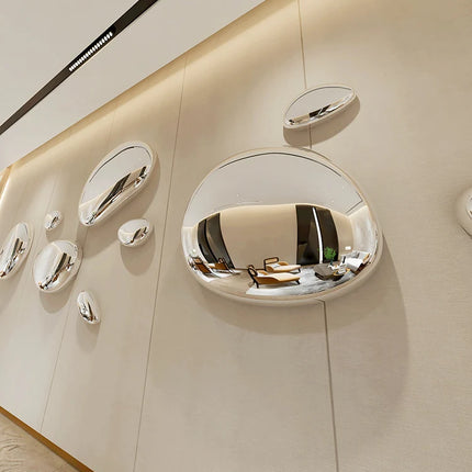 Creative Imitation Stainless Steel Pebble Wall Water Droplet Decor Artwork Hotel Light Luxury Pendants Living Room Wall Decor