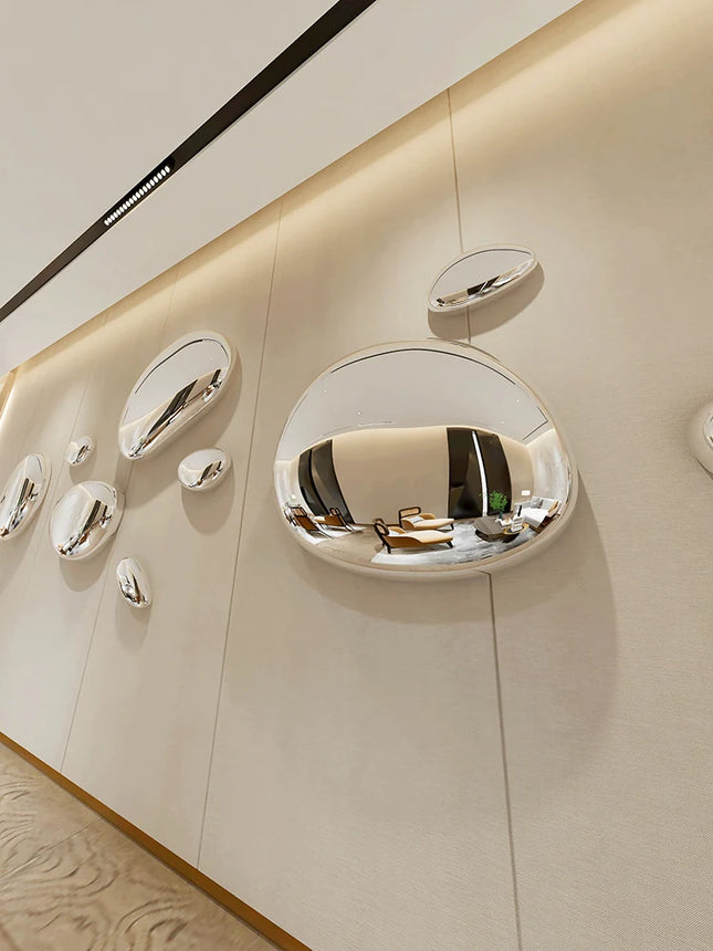 Creative Imitation Stainless Steel Pebble Wall Water Droplet Decor Artwork Hotel Light Luxury Pendants Living Room Wall Decor