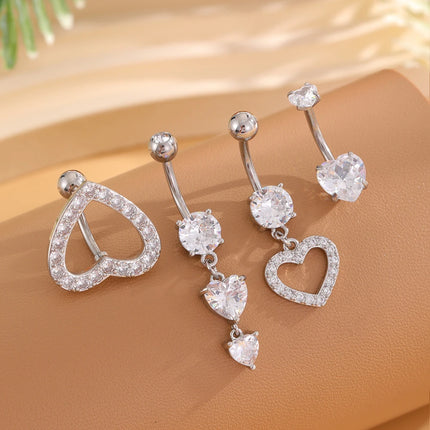 3-5pcs Mixed-Style Sets Heart Flower Dangle Belly Button Rings Stainless Steel Butterfly Curved Zircon Belly Piercing Navel Ring