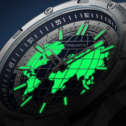TIMEARTX mens watch Stylish Map Dial Analog Display Auto Date & Luminous Function Men's Gift Watches man (Non-Mechanical)