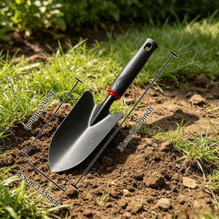 Metal Garden Trowel with Ergonomic Black Handle and Orange Trim - Perfect Tool for Planting Flowers and Vegetables