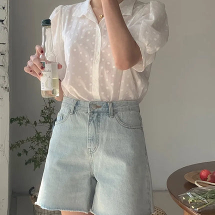 Ele ort Sve Chiffon irt Women's Summer Faion Design Sensation Unique Fairy Aosphere Sli Bubble Sve Blouse