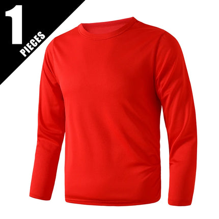 1/5 Set Of 2026 Spring/Summer New Item Youth Solid Color Sports Quick Drying Long Sleeved Casual T-shirt For 13-16 Year Old Boys