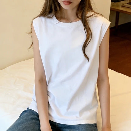 Women's Loose Sleeveless Tank Top Summer Casual Vest Basic Daily T-shirt Sweet Style Suitable For Students Stretchy Soft Women's Wear
