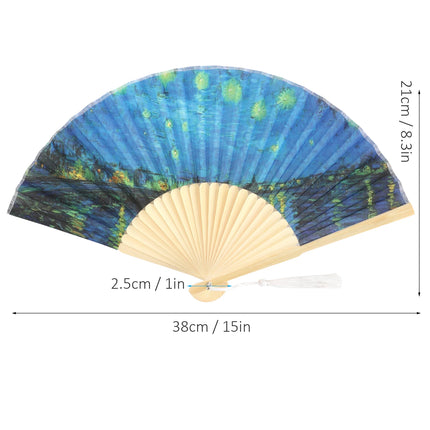 2pcs Folding Fan Bamboo Handheld Fans Handwork Gift Party Dancing Decoration Starry Night