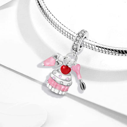 925 Sterling Silver Pink Cake Cherry Pineapple Strawberry Cherry Pendant Charm Ball Suitable for Bracelets DIY Women's Jewelry