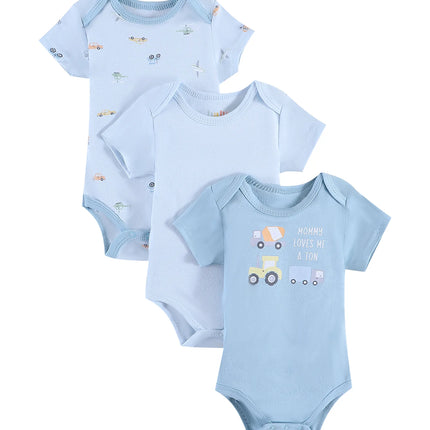 3PCS Summer Baby Bodysuit Three piece Set with Cartoon Dinosaur Pattern and Stripe Pattern Button Design for 0-9 Months Old Boys