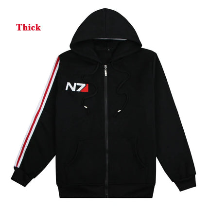 Game Mass Effect N7 Hoodie Unisex Sweatshirt Jacket Embroidered Zipper Hoodies Men Women Coat N7 Tshirt Streetwear