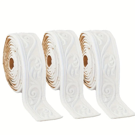 Embossed foam wall molding with self-adhesive backing. Decorative baseboard and wall border for simple indoor aesthetic upgrade