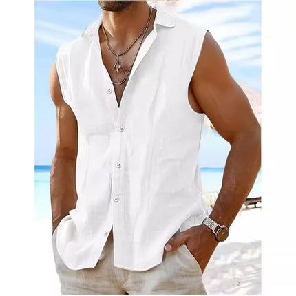 2026 New Male Japanese-style Chinese aesthetic Men's Linen Sleeveless Vest - Summer Casual Button-Front Tank Top