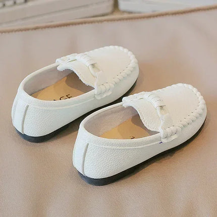 Boys Leather Shoes Black White for School Party Wedding Kids Formal Flats Loafers Slip-on Soft Loafers Children Moccasins 21-30