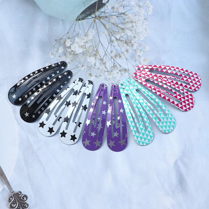 20-100Pcs Cute Colorful Waterdrop Alloy Hairpin Girls Snap Hair Clips For Kids Print Bb Hairgripe Headwear Baby Hair Accessories