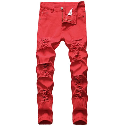 Black Men Jeans Narrow Feet High Street Punk Rock Micro Elastic Fabric Man Ripped Jean Cultivate Morality Hardcore Pants