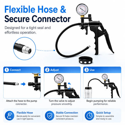 Men Manual Vacuum Pump Handle Replacement Set, Hand Grip with Pressure Gauge Hose Tube Connector Valve Accessory Kit